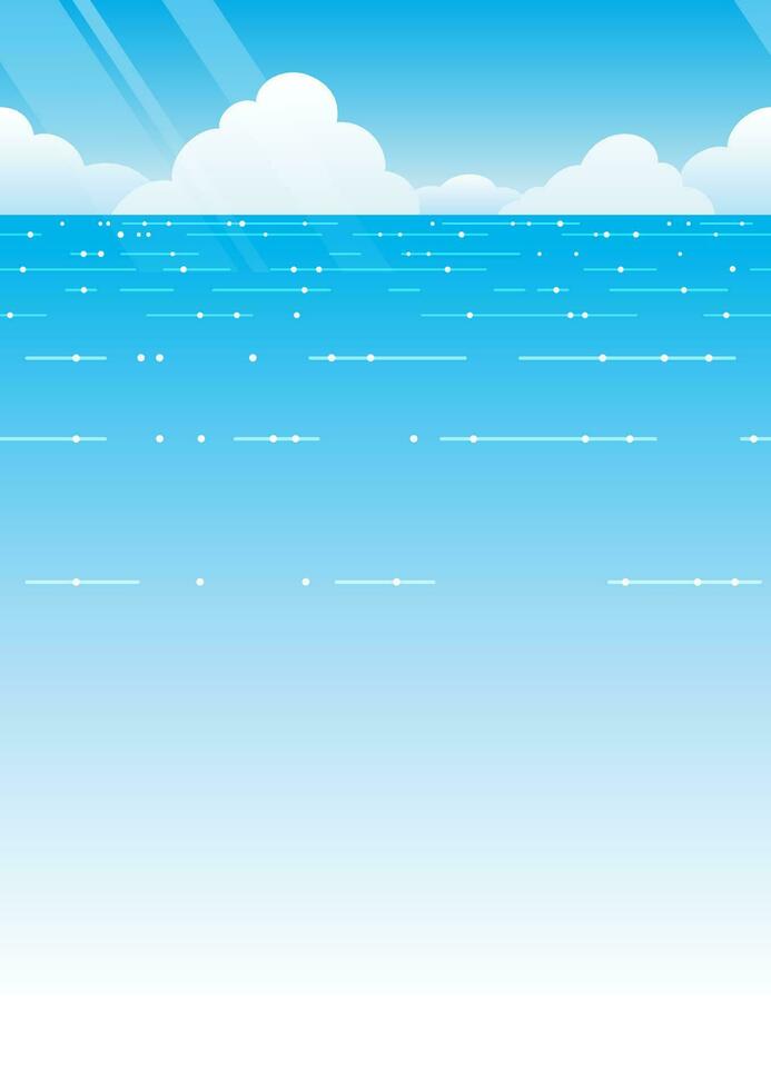 vettore senza soluzione di continuità oceano Visualizza sfondo con blu cielo, orizzonte, e bianca nuvole. orizzontalmente ripetibile.