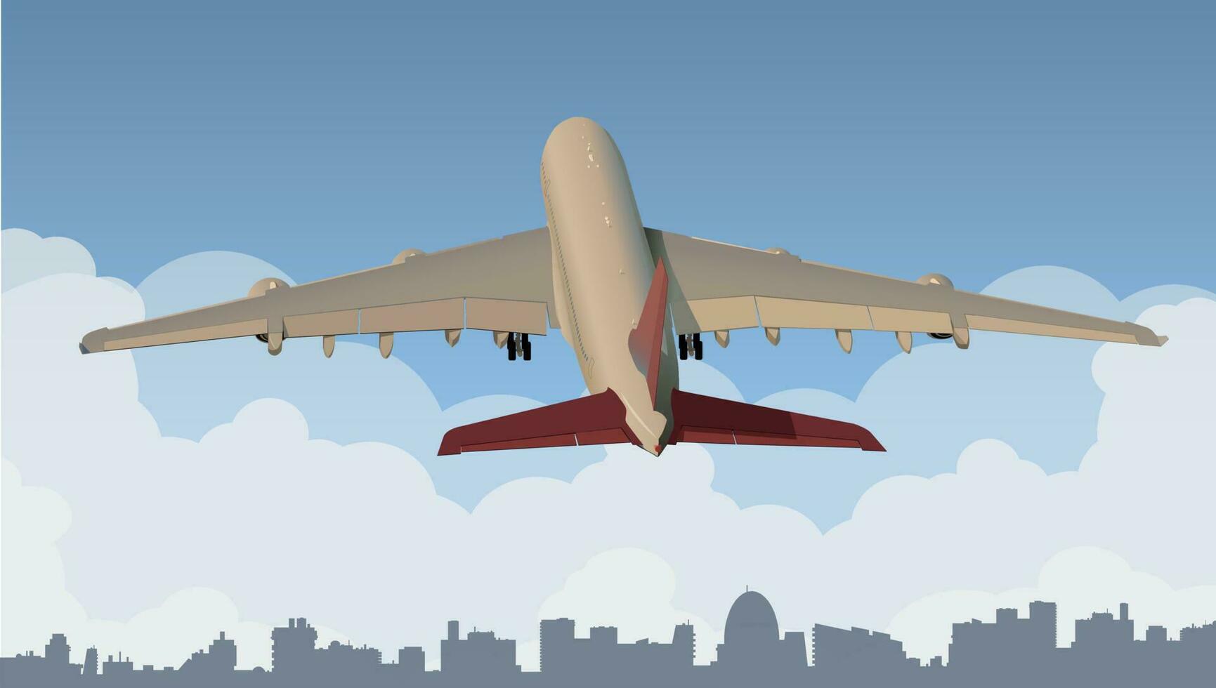 il aereo di linea prende via in il cielo sopra il città. vettore. vettore