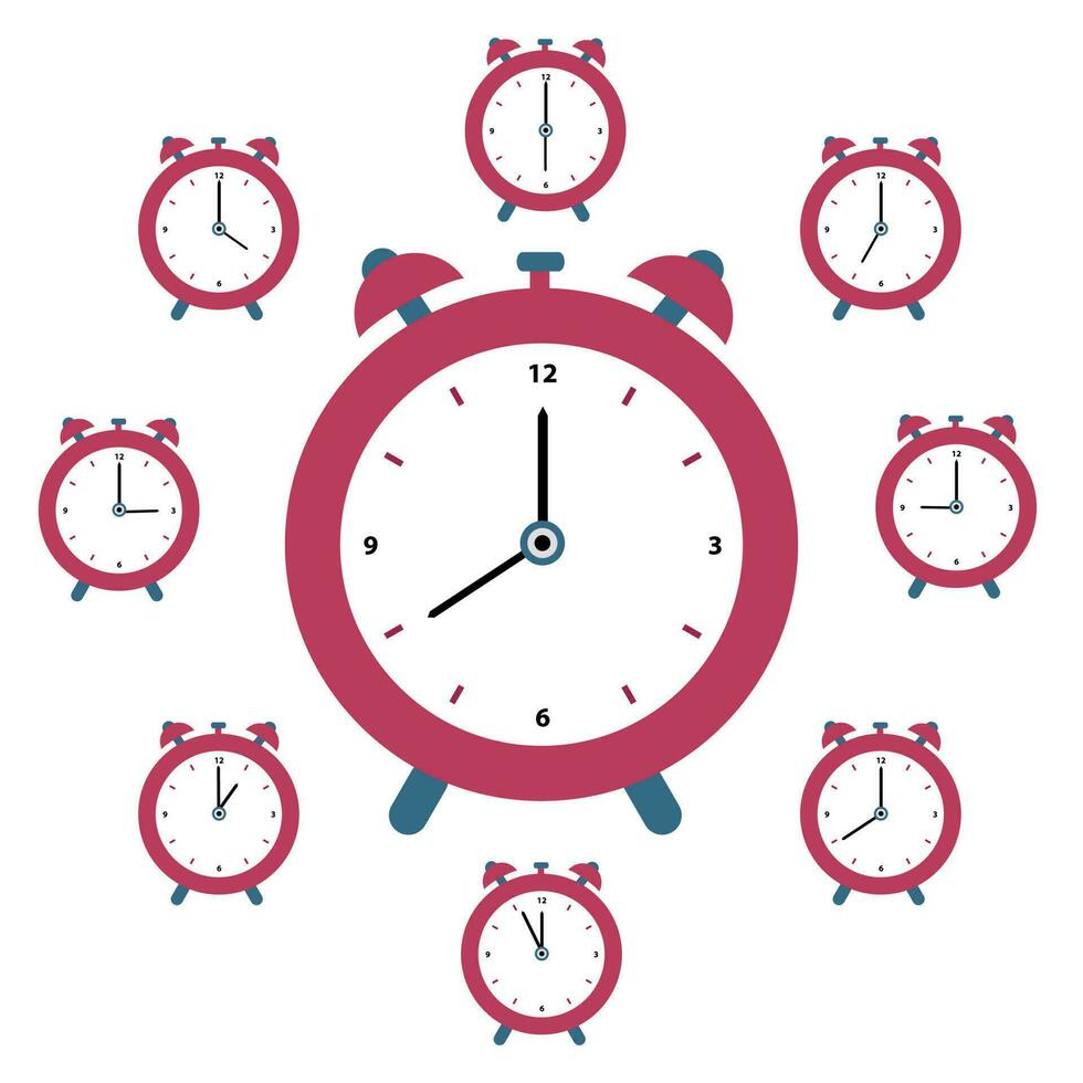 impostato di rosso allarme orologi. vettore illustrazione nel piatto stile isolato su bianca sfondo.