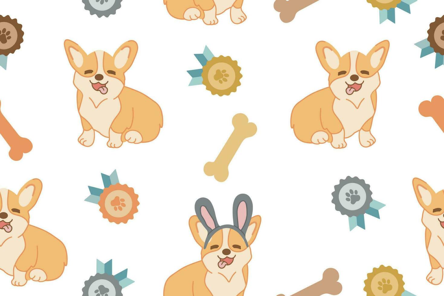 senza soluzione di continuità modello con cartone animato corgi cane modello e medaglie. vettore illustrazione. vettore