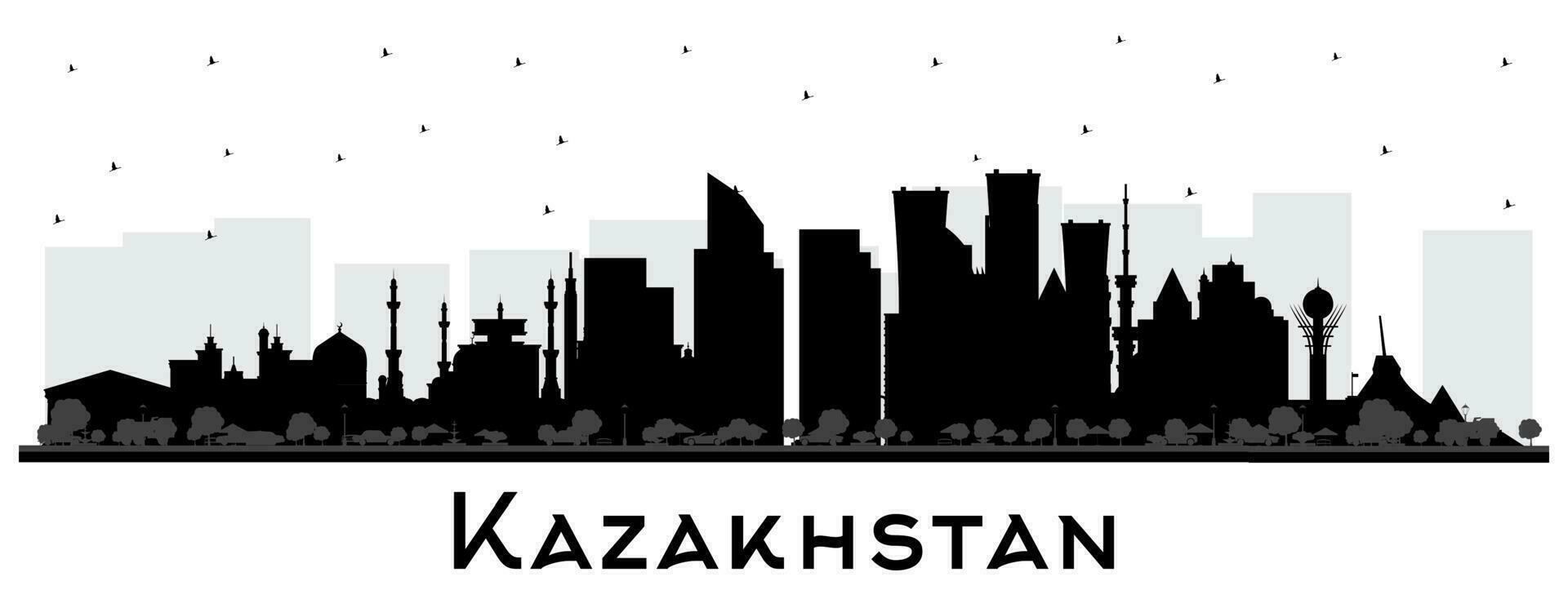 Kazakistan città orizzonte silhouette con nero edifici isolato su bianca. concetto con moderno architettura. Kazakistan paesaggio urbano con punti di riferimento. vettore