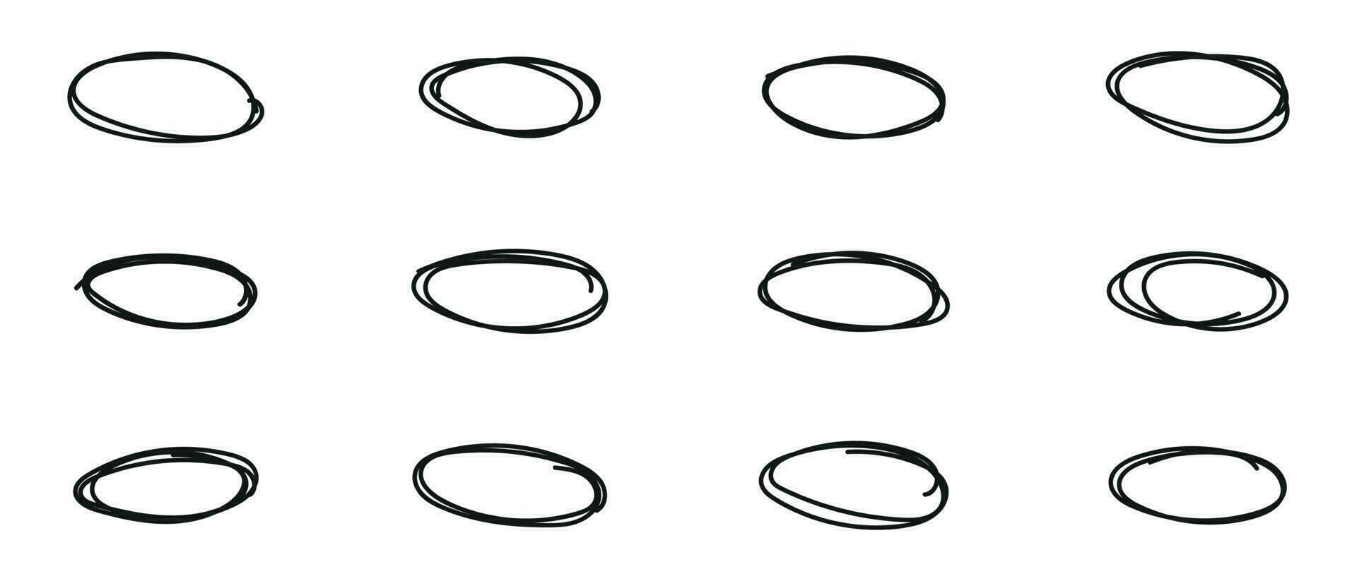 mano disegnato il giro ovale nel scarabocchio stile. penna linea ictus per evidenziazione testo. elementi isolato vettore illustrazione