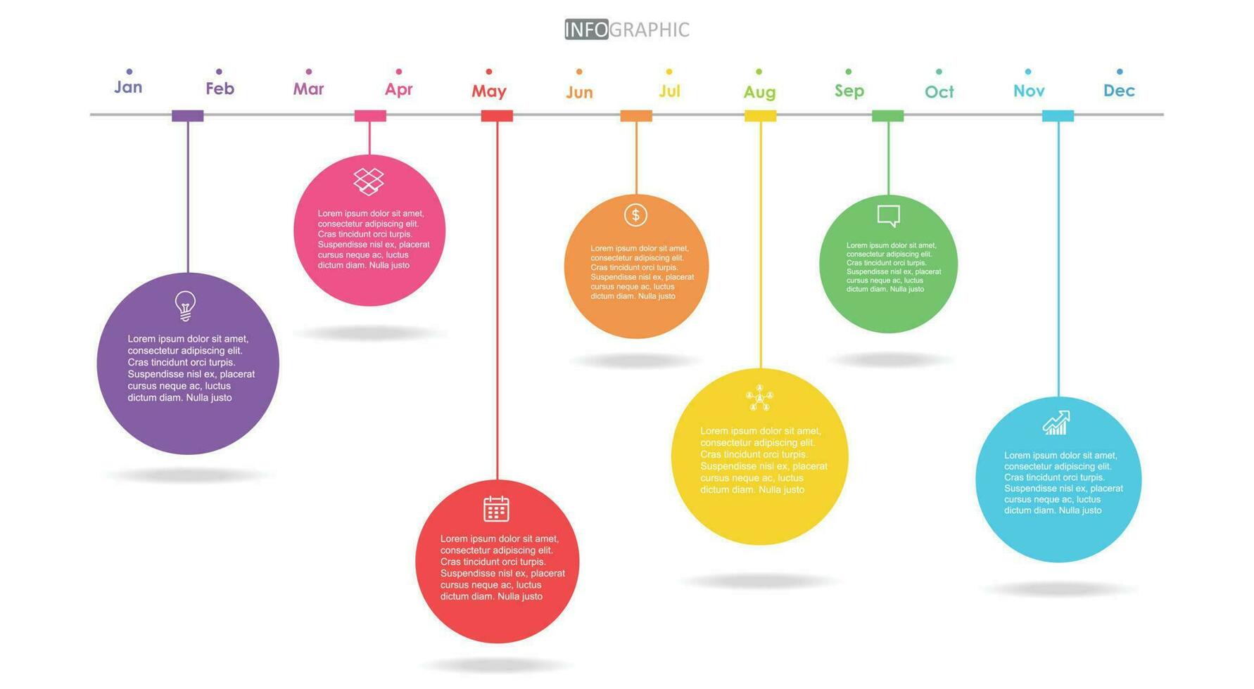 progetto sequenza temporale diagramma Infografica tabella di marcia modello per attività commerciale. 12 mesi moderno sequenza temporale diagramma calendario con presentazione vettore infografica.