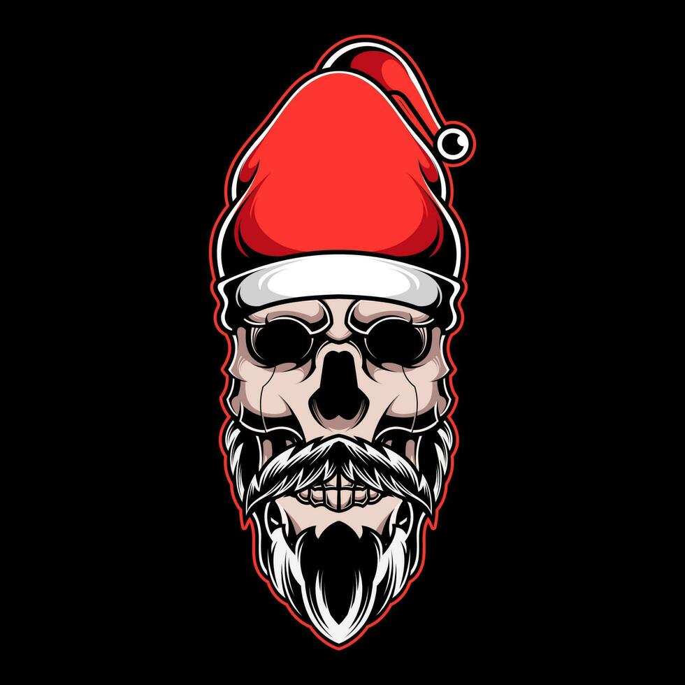 illustrazione di cranio testa indossare Santa cappello per Natale vettore