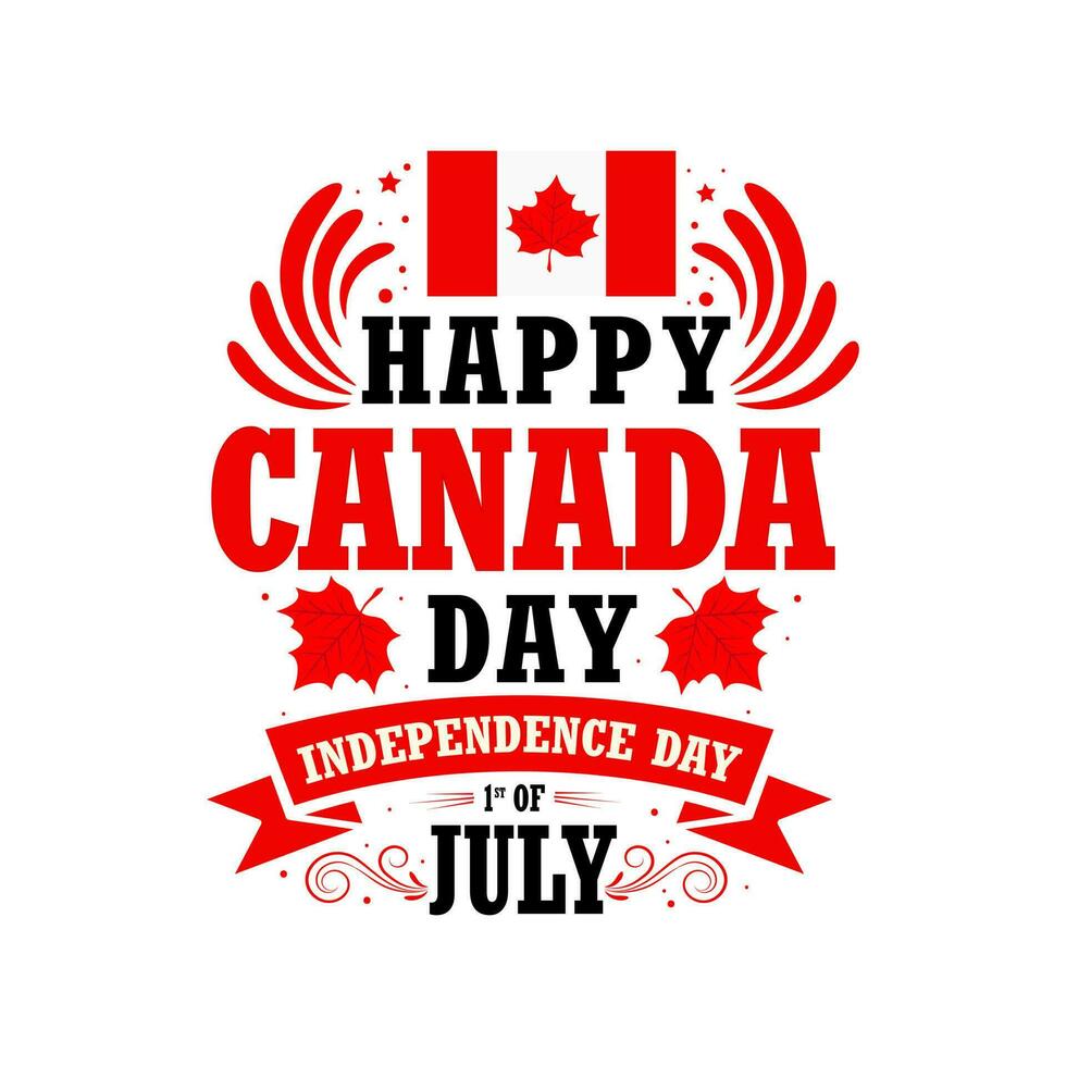 contento Canada giorno saluto carta sfondo - rosso contento Canada giorno tipografia disegno, Canada acero foglia, luglio 1 ° saluto carta vettore illustrazione