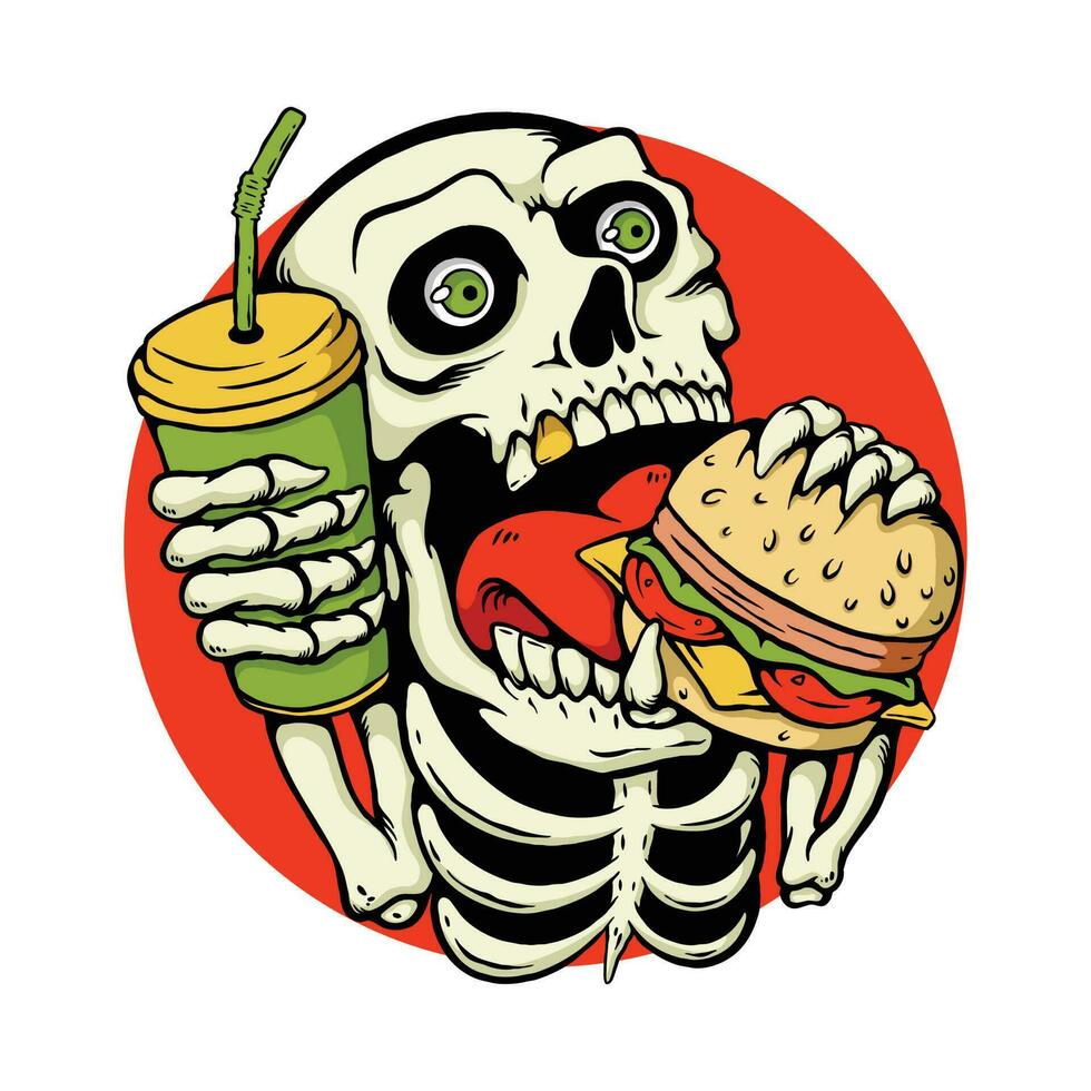 cranio mangiare hamburger illustrazione vettore