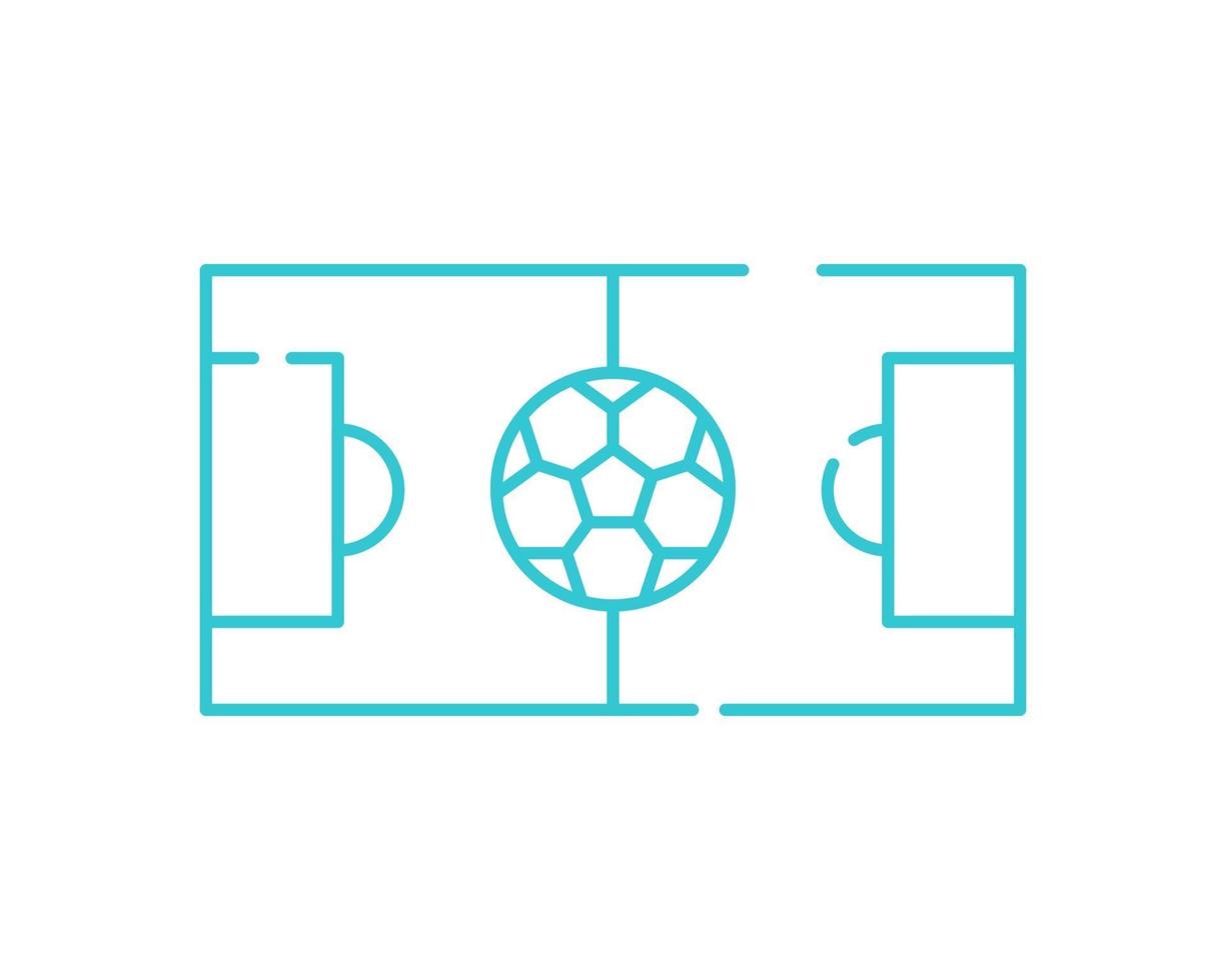 icona di sottile linea di campo di calcio. simbolo dell'area di gioco di calcio, pittogramma di stile struttura su sfondo bianco. segno di sport per il concetto di cellulare e web design. grafica vettoriale