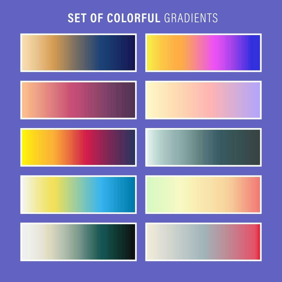 vivace colorato gradienti tavolozza. un esempio di un' luminosa colore campioni. vettore
