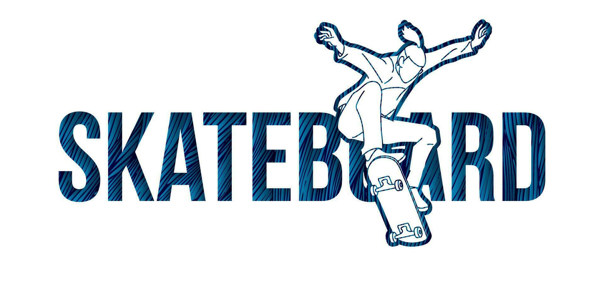 skateboard testo font design cartone animato grafico vettore