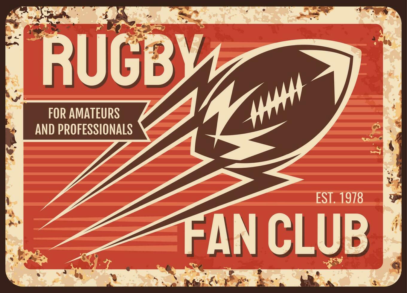 Rugby club metallo piatto arrugginito, americano calcio vettore