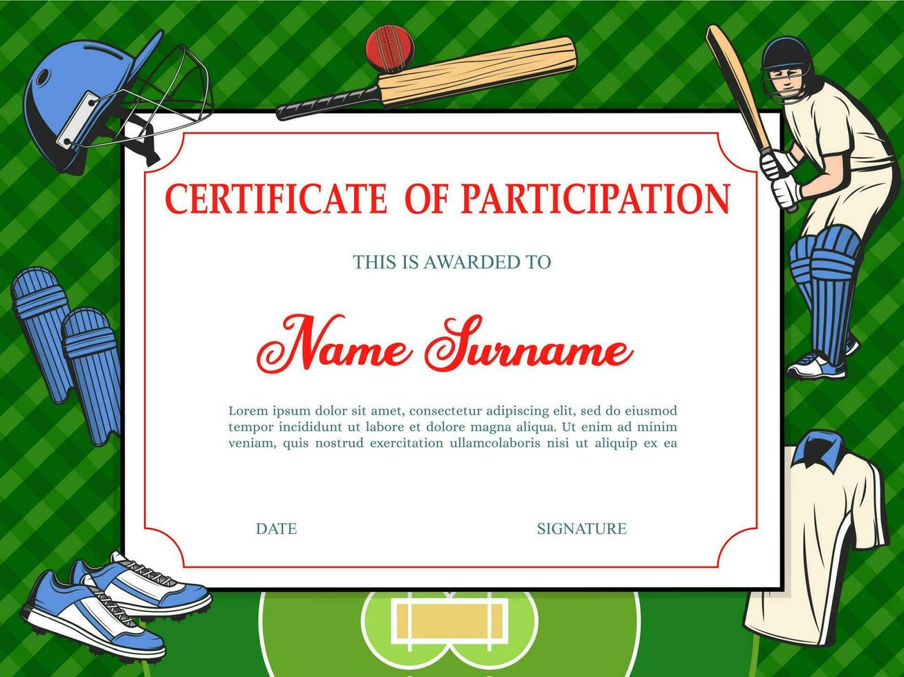 certificato di partecipazione baseball sport vettore