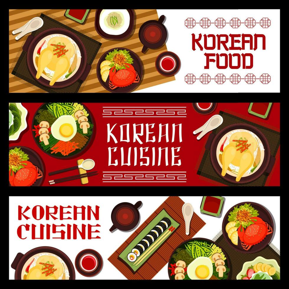 coreano cibo, Corea cucina cartone animato vettore banner