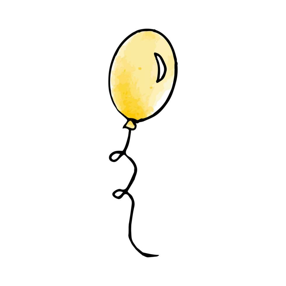 bello disegnato a mano acquerello illustrazione di giallo Palloncino. colorato festivo palloncini isolato nel scarabocchio stile. vettore