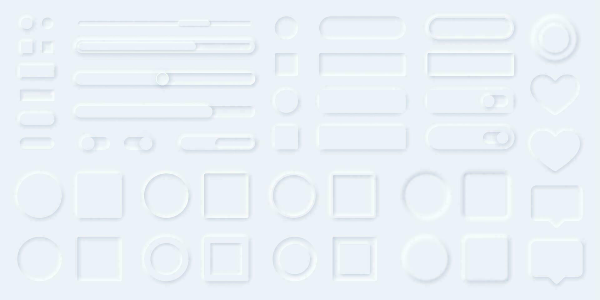 neumorphism stile ui elementi, pulsanti, progresso barre, cursori, pannelli. neumorfico utente interfaccia design kit per ragnatela o mobile App vettore impostato