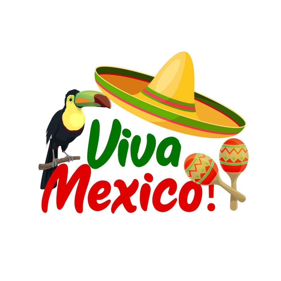 Viva Messico vettore icona con sombrero e tucano