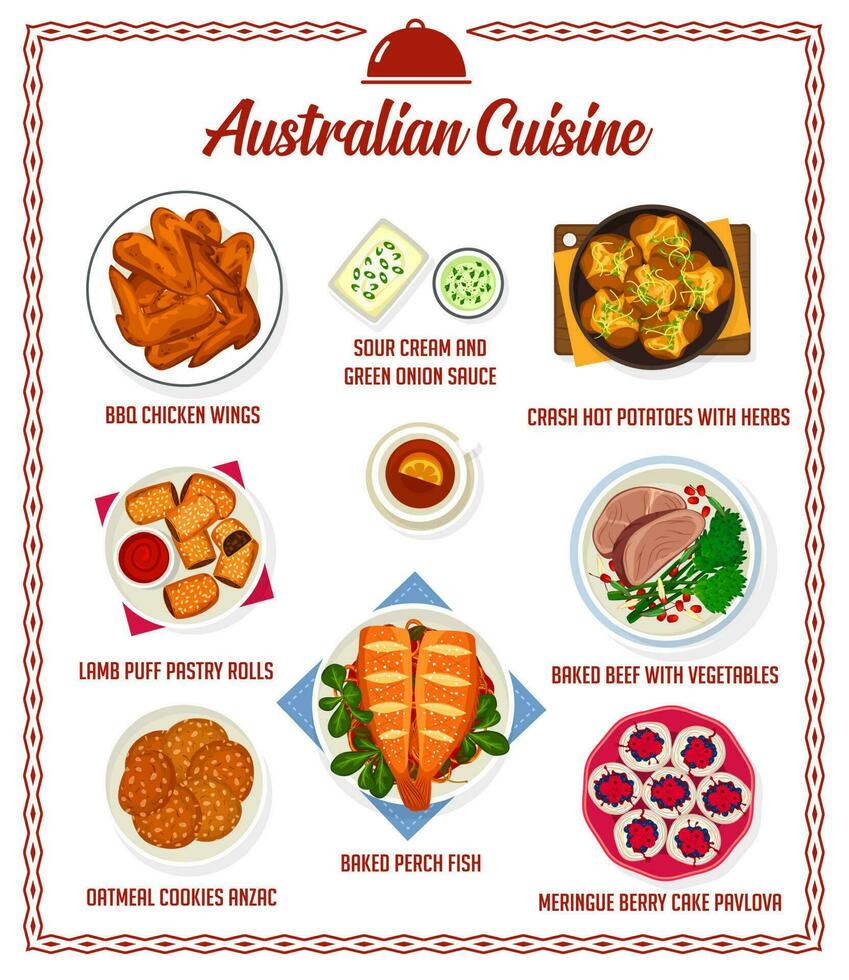 australiano cucina vettore menù, Australia cibo