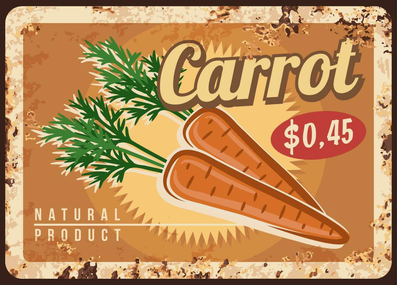 carota metallo piatto ruggine, verdura azienda agricola prezzo cartello vettore