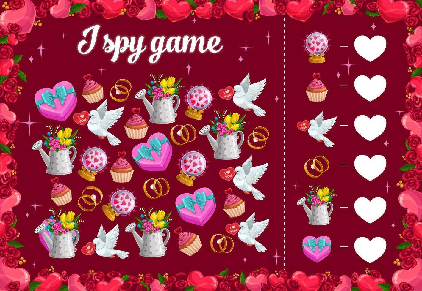 io spiare bambini gioco con san valentino giorno Oggetti, enigma vettore