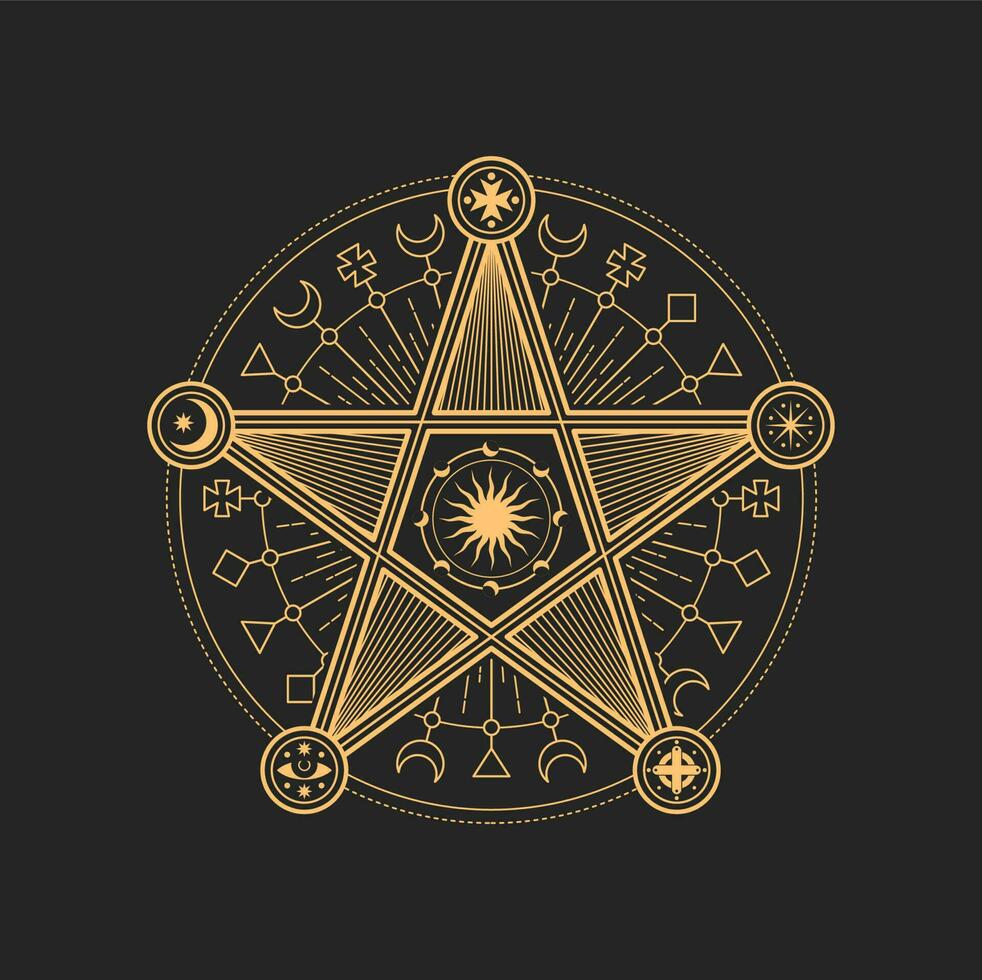 esoterico e occulto pentagramma, sacro stella cartello vettore