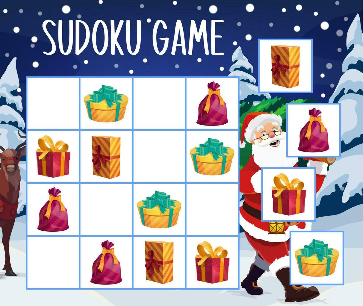 Natale i regali sudoku gioco o puzzle modello vettore