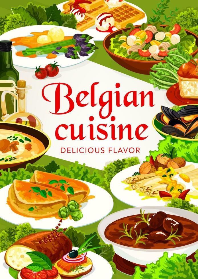 belga cucina carne, frutti di mare e verdura cibo vettore