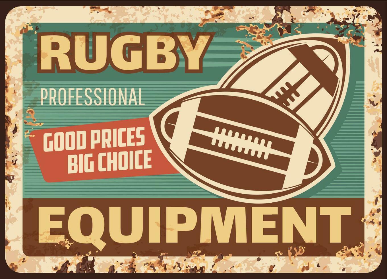 Rugby attrezzatura arrugginito metallo piatto, pubblicità vettore