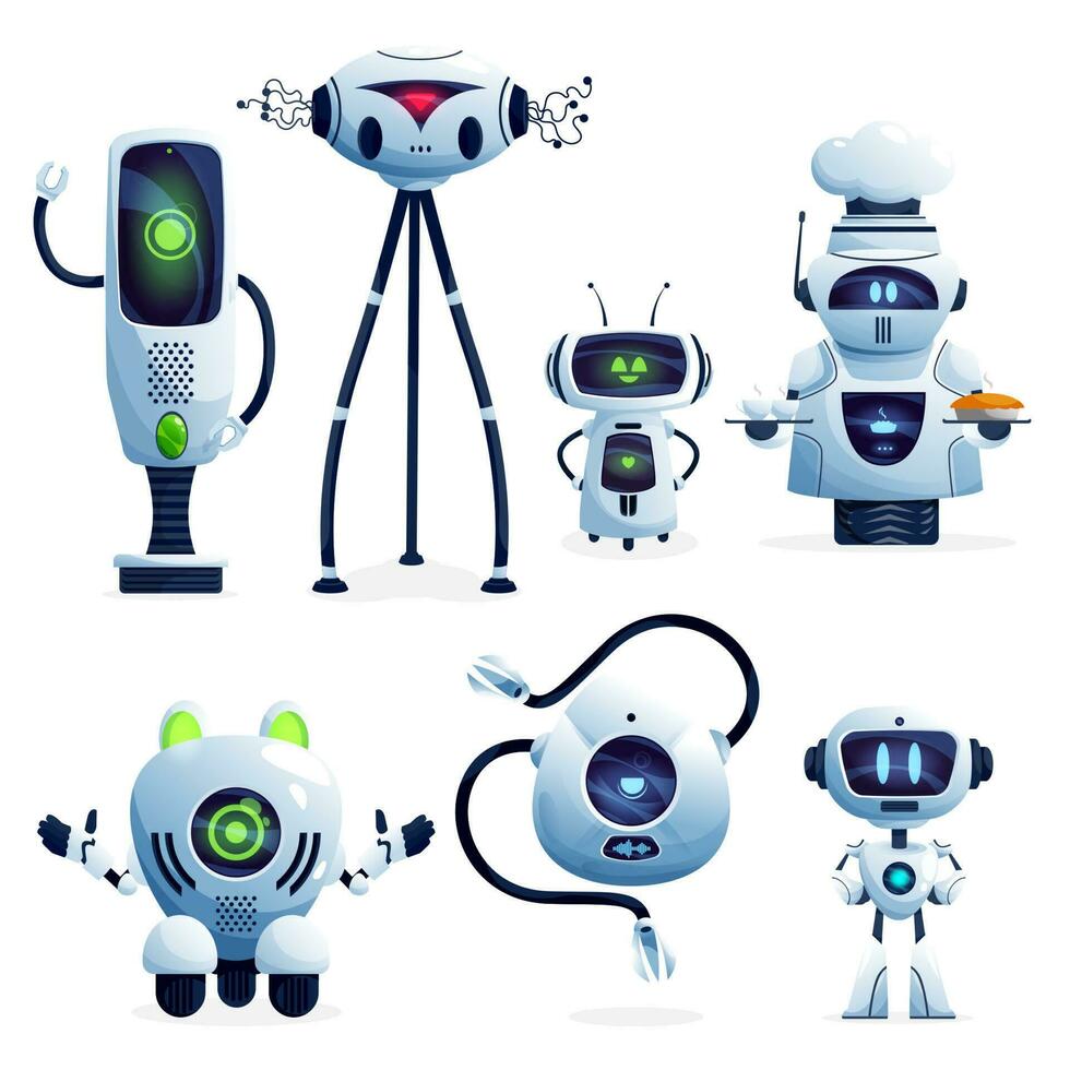 ai robot, bianca robotica macchina cartone animato personaggi vettore