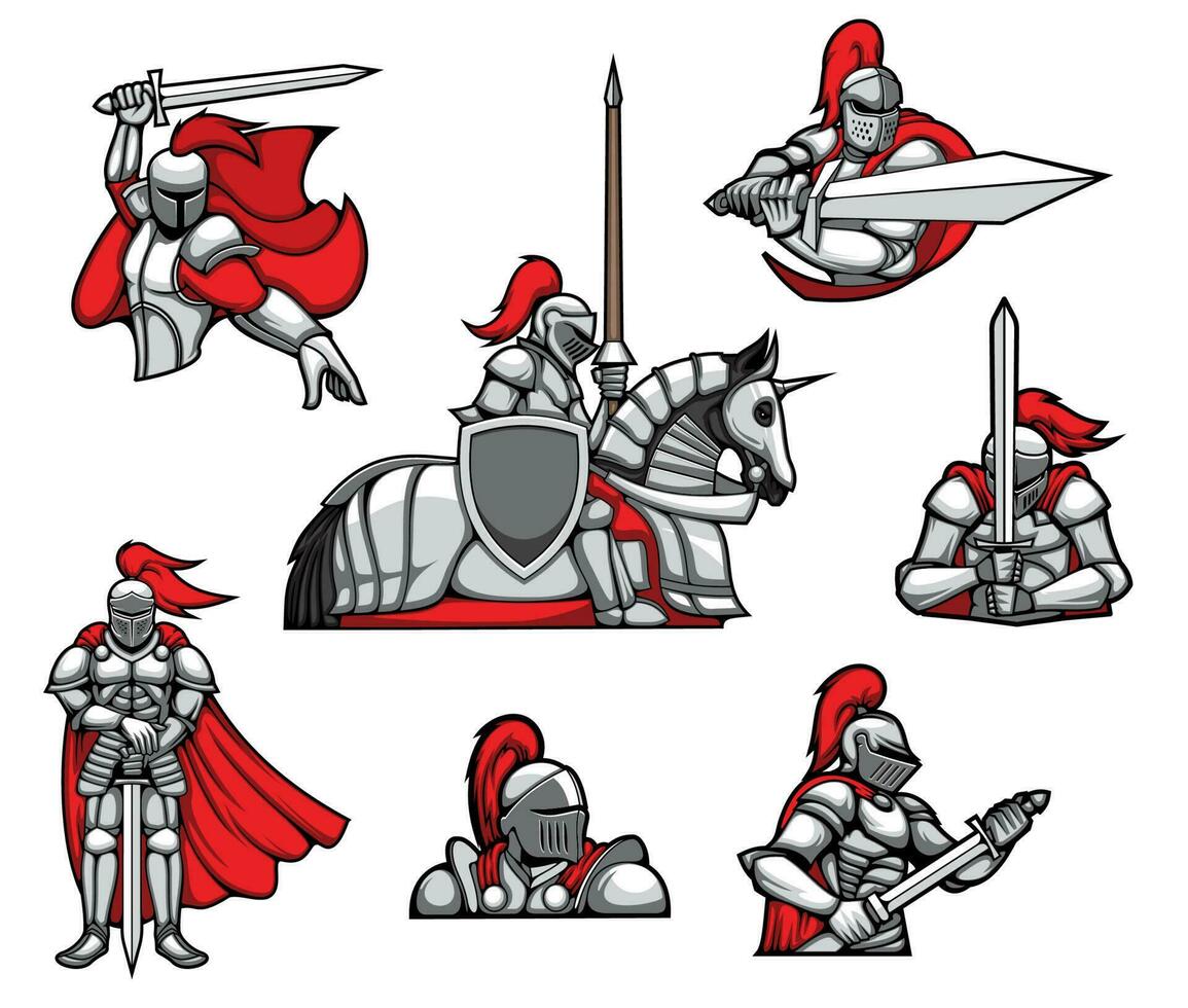 medievale cavalieri mascotte e personaggi vettore impostato