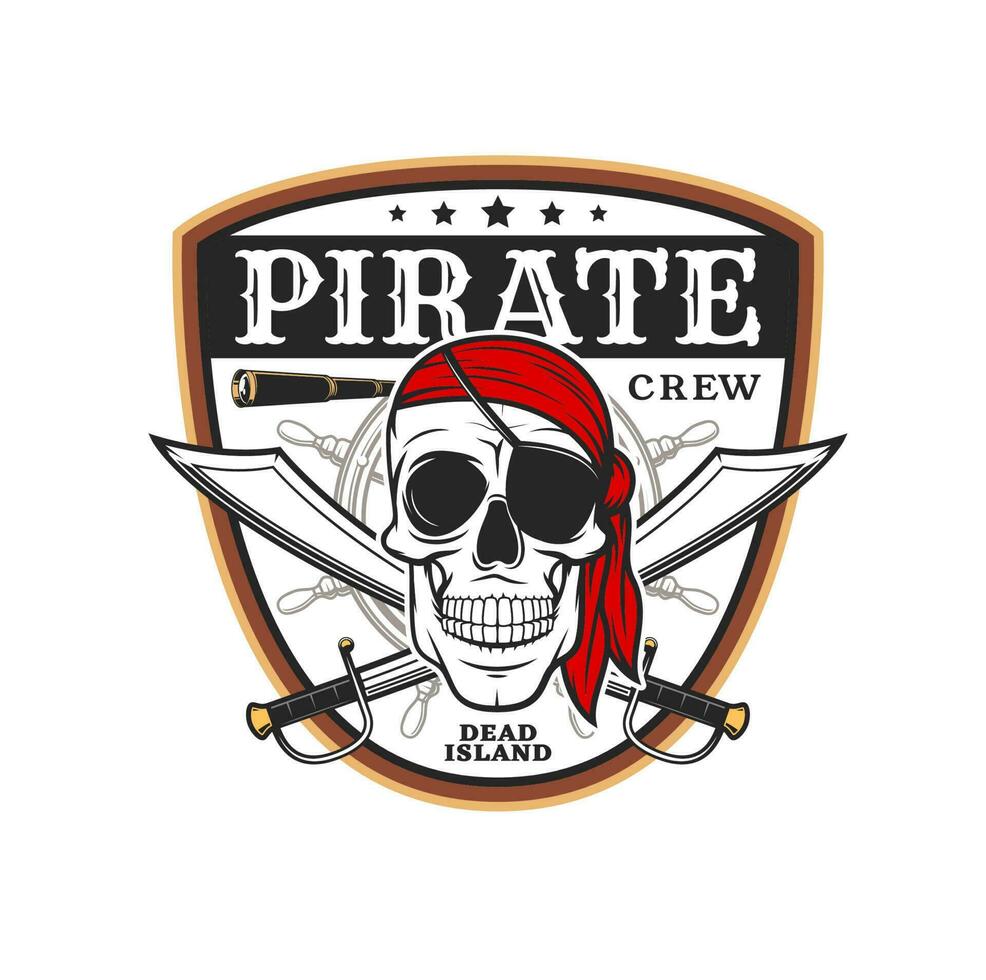 pirata cranio icona, attraversato spade e nave timone vettore