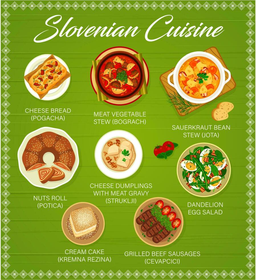 sloveno cucina menù pagina vettore modello