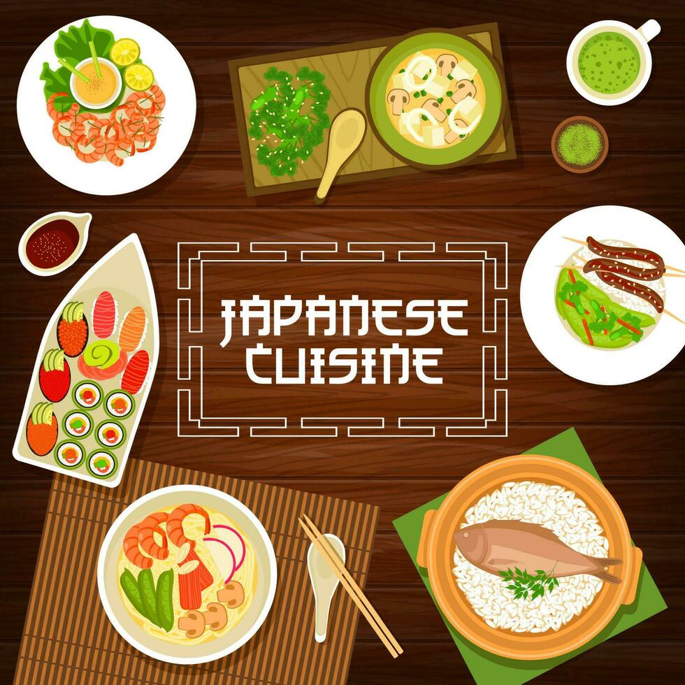 Giappone cibo, giapponese cucina menù, tagliatelle ramen vettore