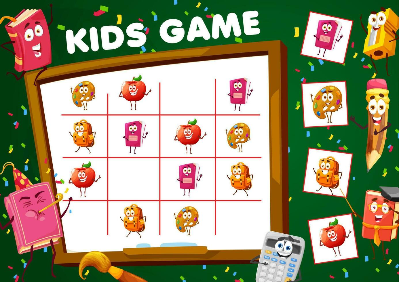 sudoku gioco con scuola Stazionario personaggi vettore