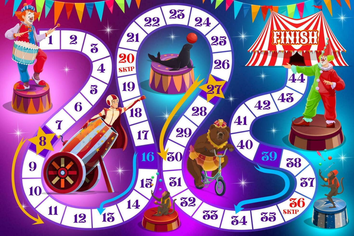 bambini tavola gioco con cartone animato circo interpreti vettore