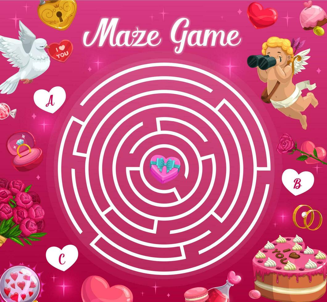 bambini labirinto gioco, san valentino giorno vettore labirinto