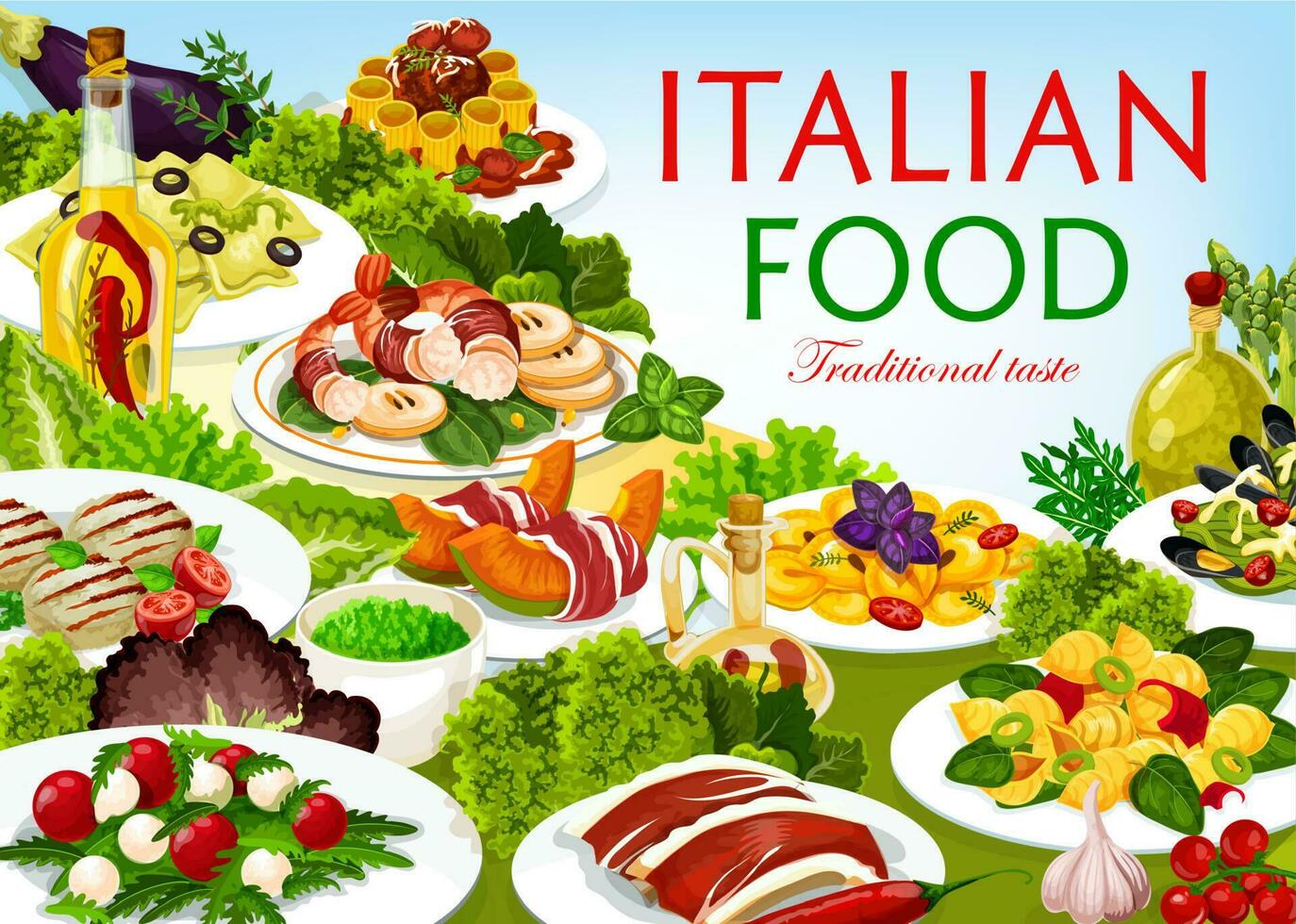 italiano cucina vettore piatti Italia cibo manifesto