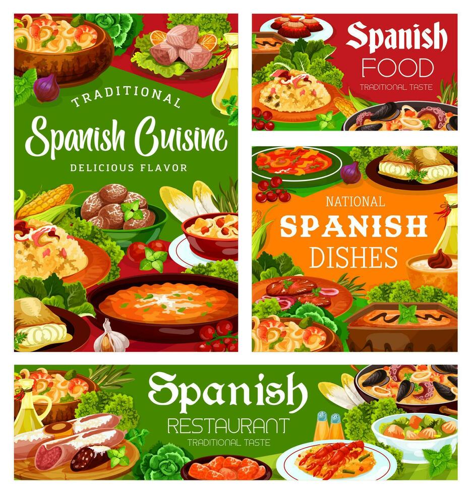 spagnolo cucina cibo, menù pasti e piatti, Spagna vettore