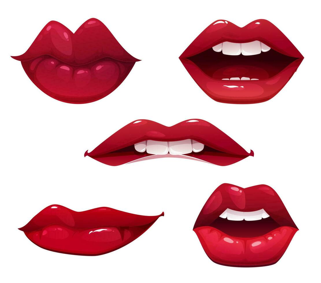 donna cartone animato sexy labbra, bocche con rosso rossetto vettore