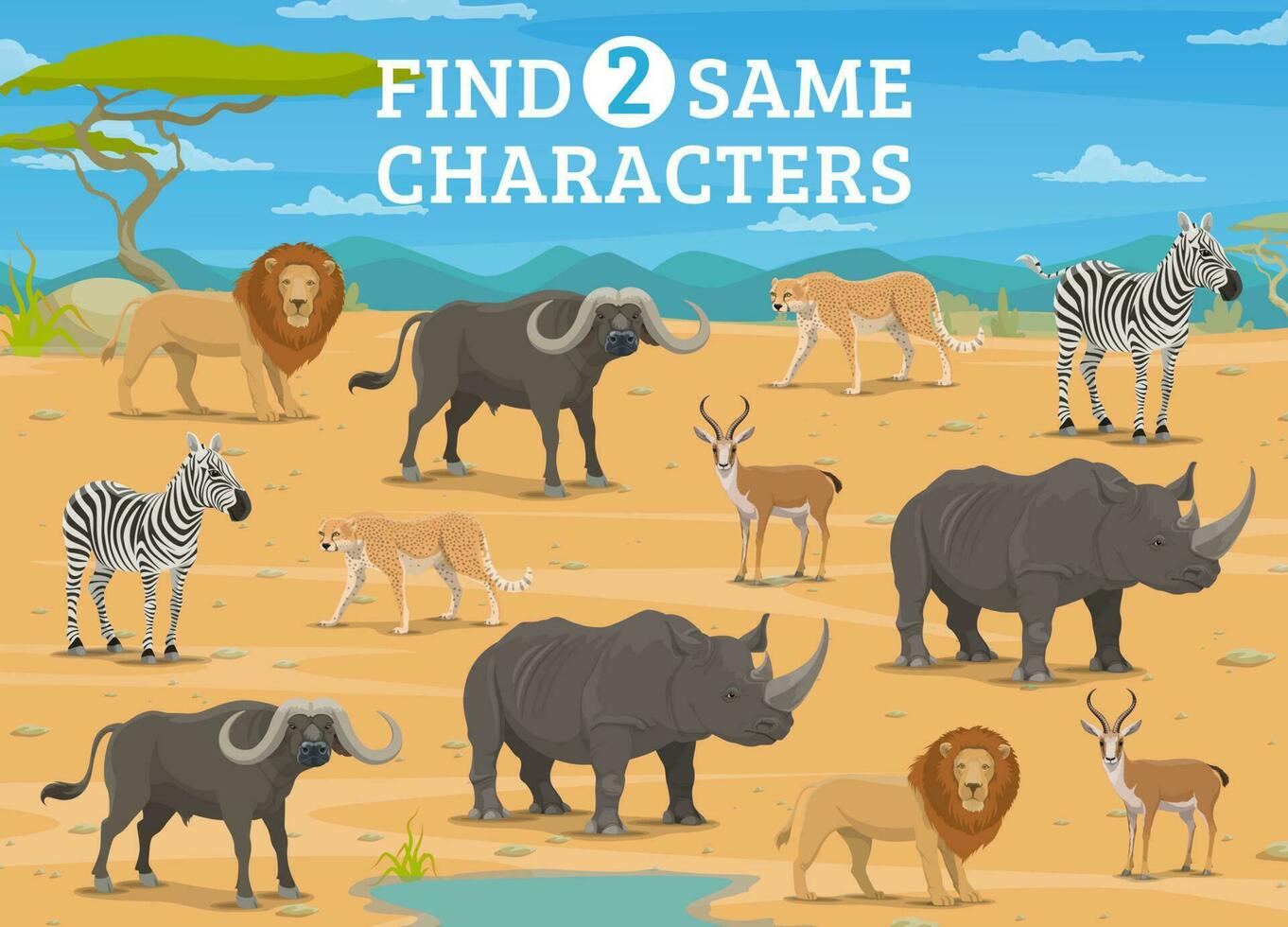 trova Due stesso cartone animato africano animale personaggi vettore