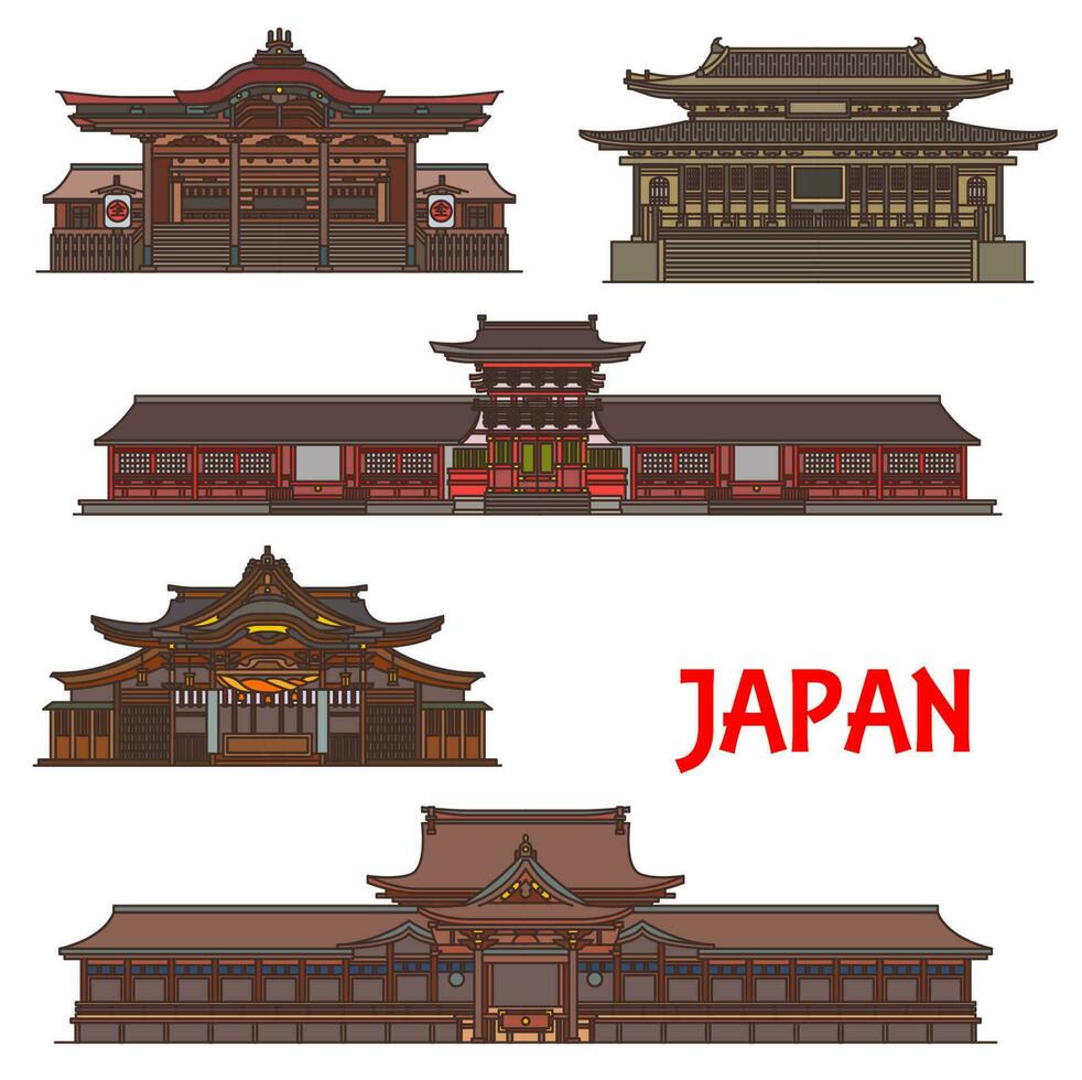 Giappone viaggiare, templi e architettura punti di riferimento vettore