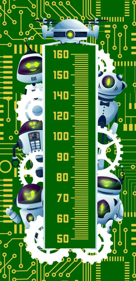 bambini altezza grafico cartone animato robot e circuito tavola vettore