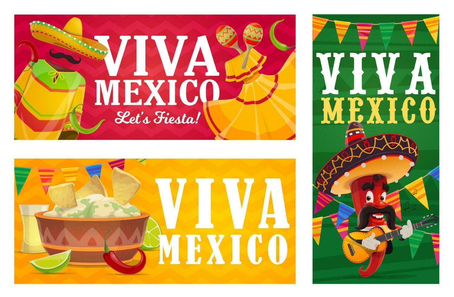 Viva Messico striscione, messicano cibo, Pepe, sombrero vettore