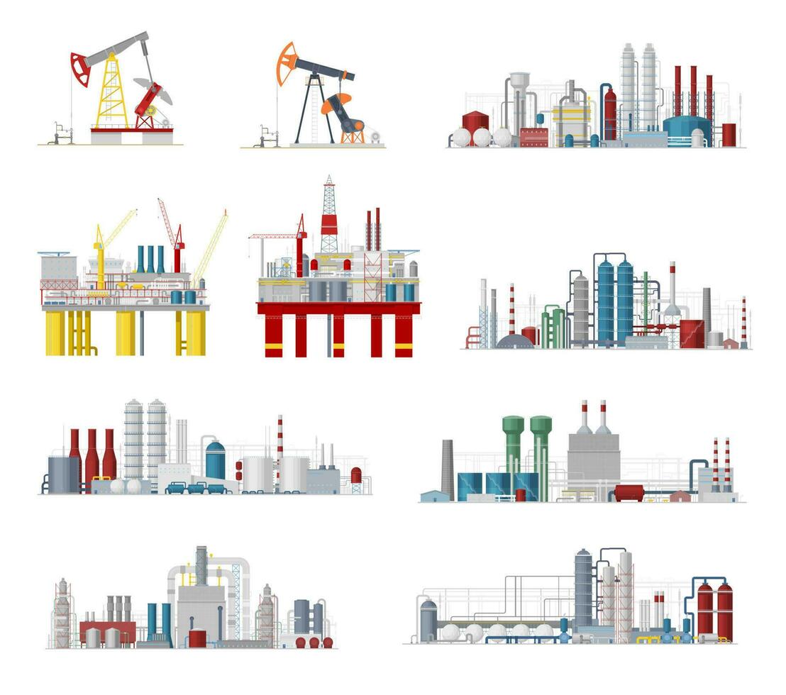 industriale edifici e fabbrica strutture icone vettore