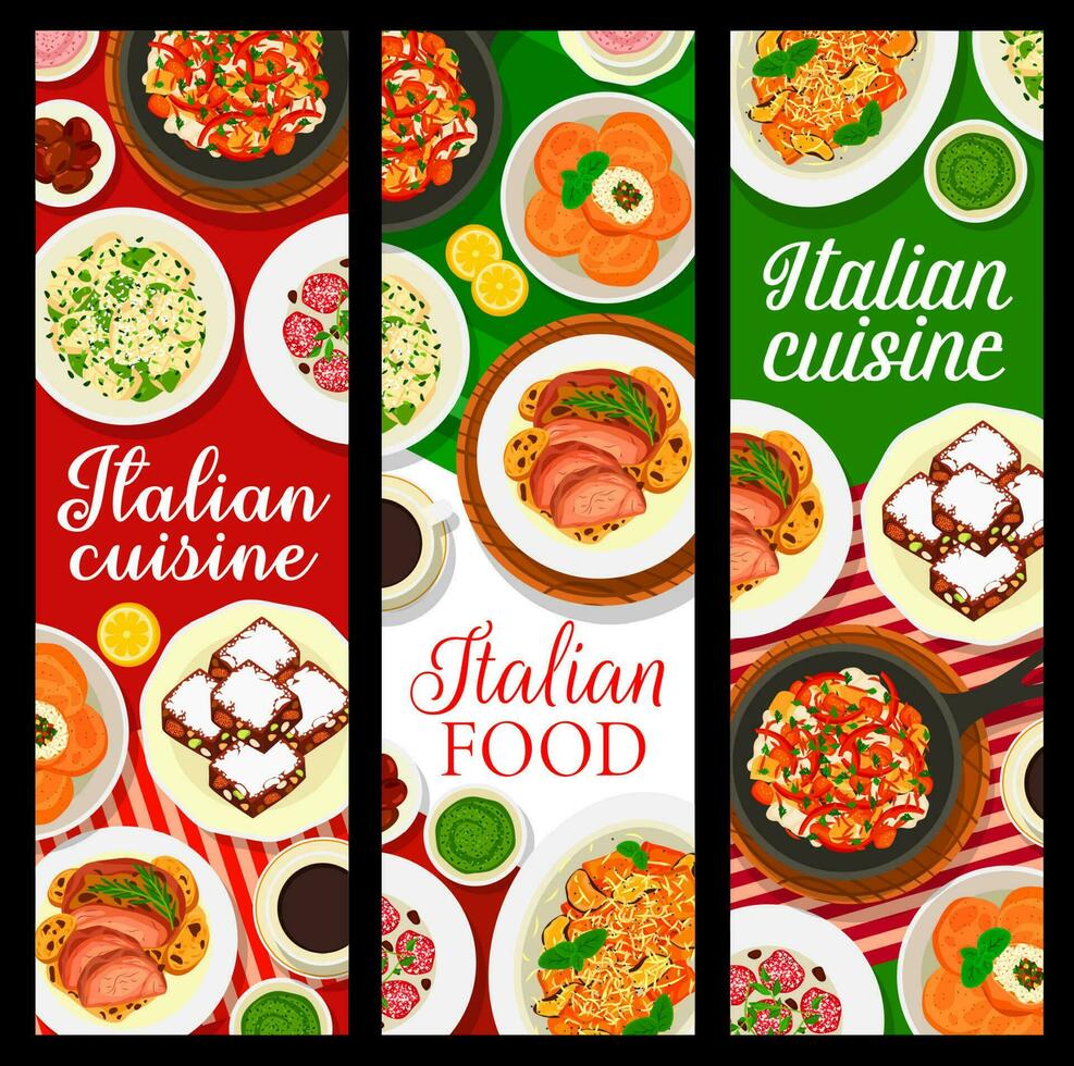 italiano cucina banner di ristorante pasta piatti vettore