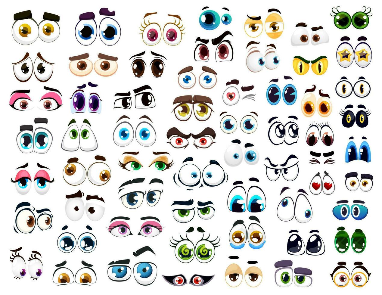 cartone animato comico occhi, contento divertente Guarda personaggi vettore