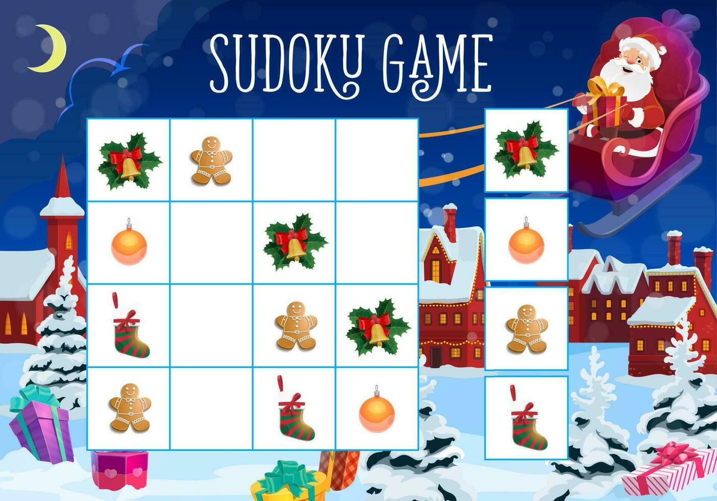 bambini Natale sudoku gioco con vacanza arredamento vettore