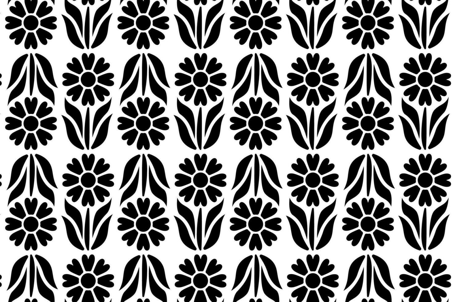 astratto floreale senza soluzione di continuità modello. nero e bianca stilizzato, decorativo design. infinito ripetendo monocromatico modello con piatto floreale design elementi. vettore