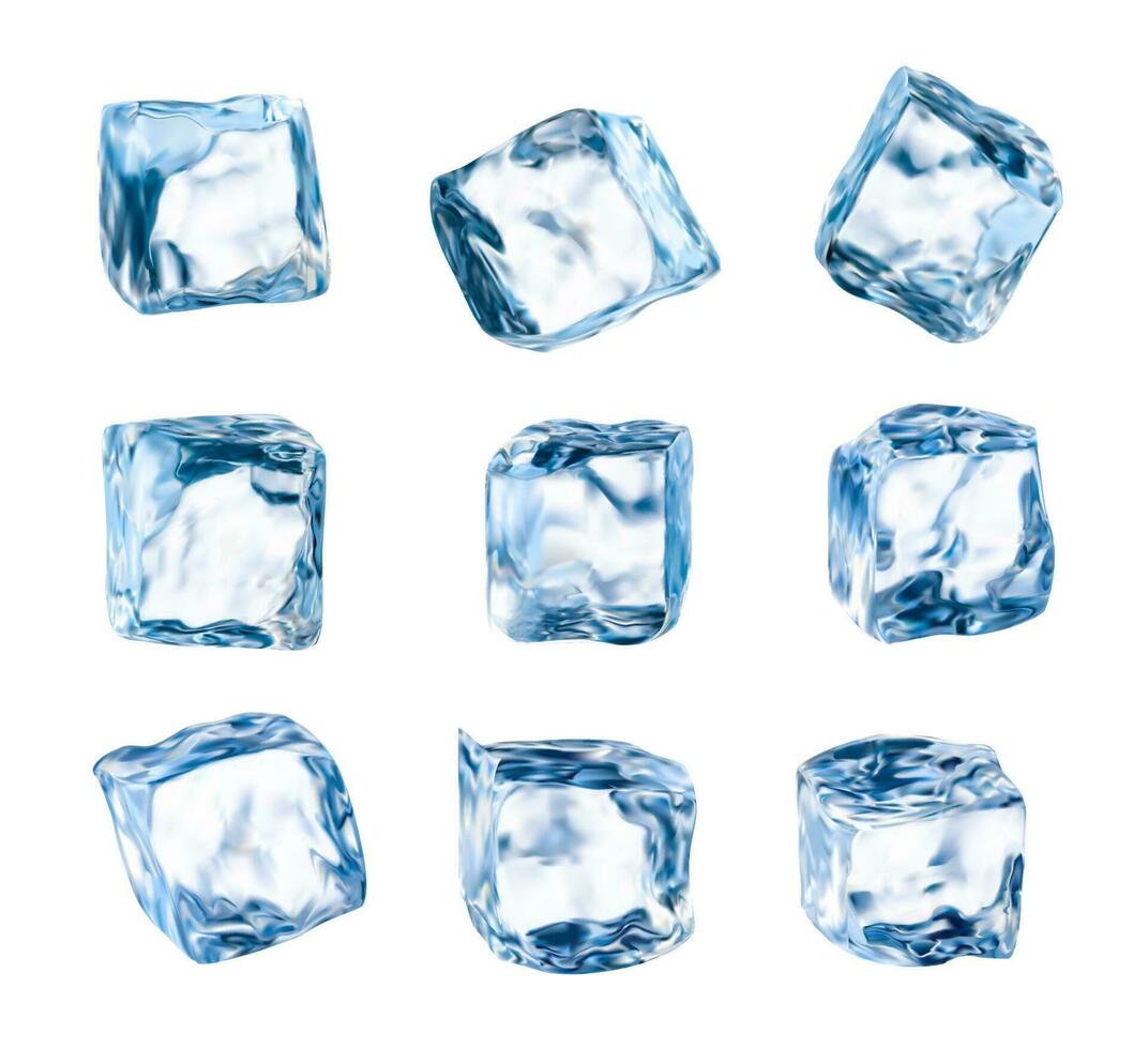 isolato ghiaccio cubi, realistico cristallo ghiaccio blocchi vettore