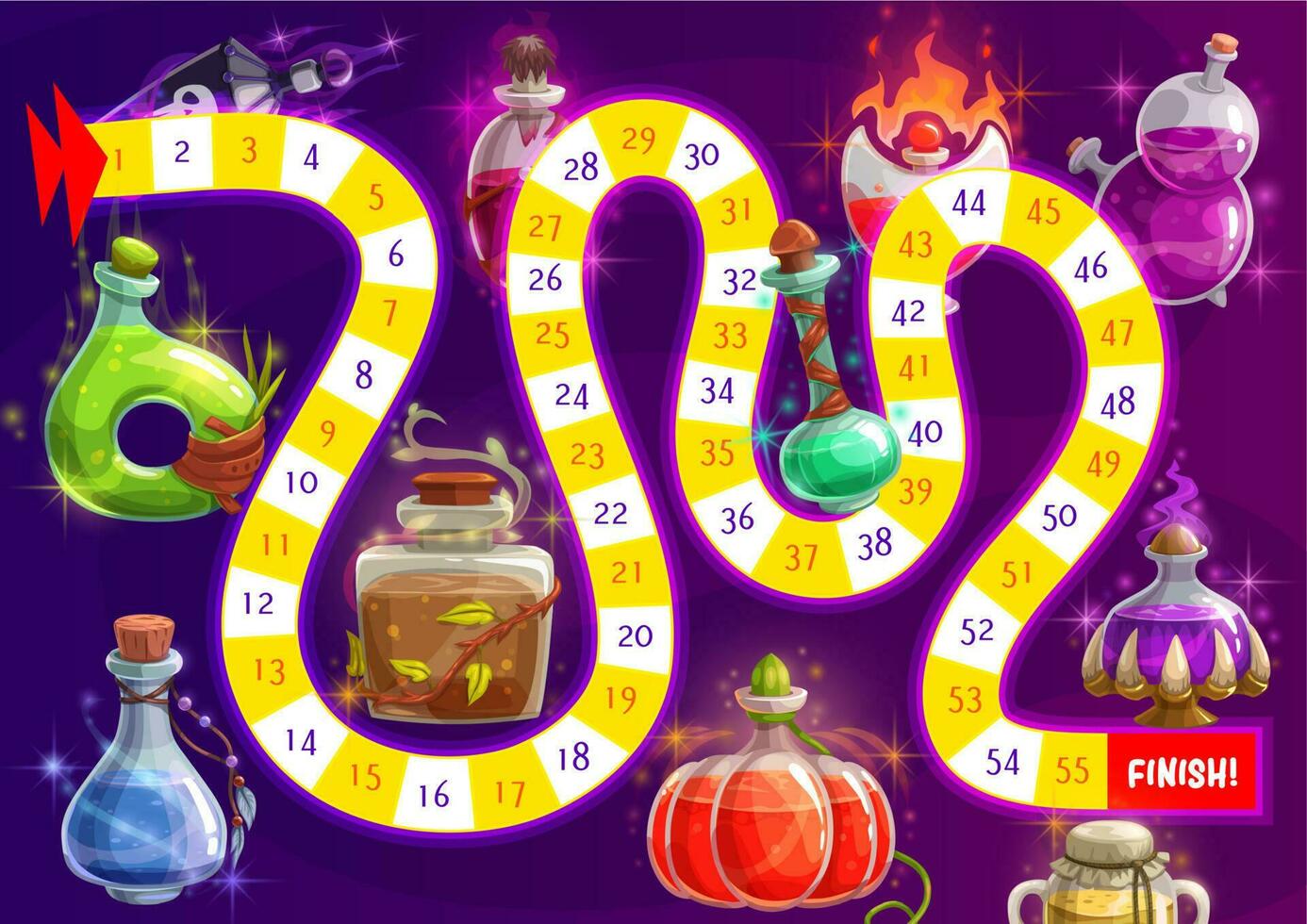 sentiero tavola gioco, puzzle o labirinto con Magia pozione vettore