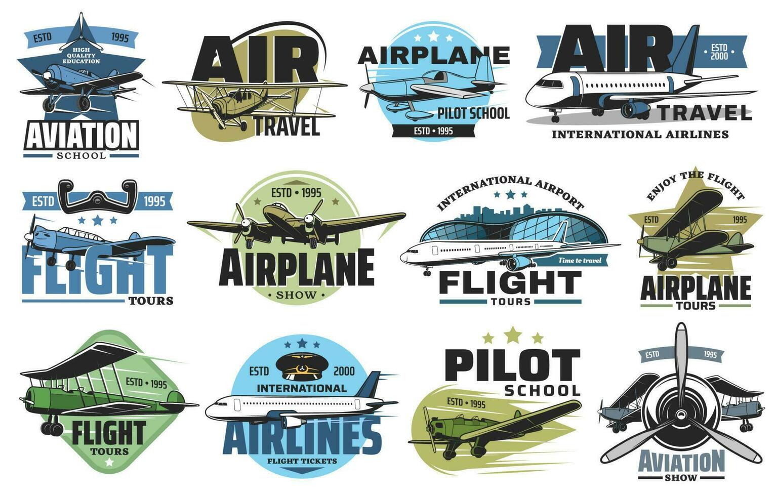 aviazione mostrare e volo tour vettore icone impostato