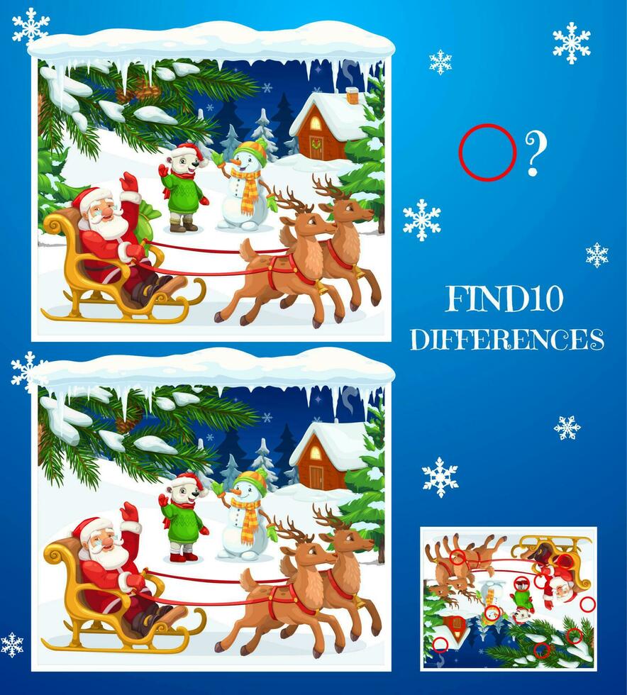 bambini trova differenze Natale labirinto con Santa vettore